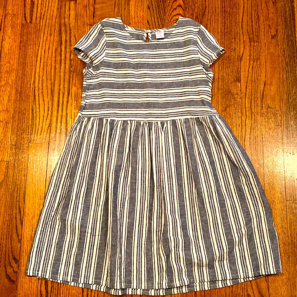 Peyton & Parker girls size 14 linen and cotton dress, blue and white stripe